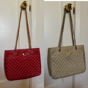 Elegant Quilted Leather Shoulder Bag - Red and Cream